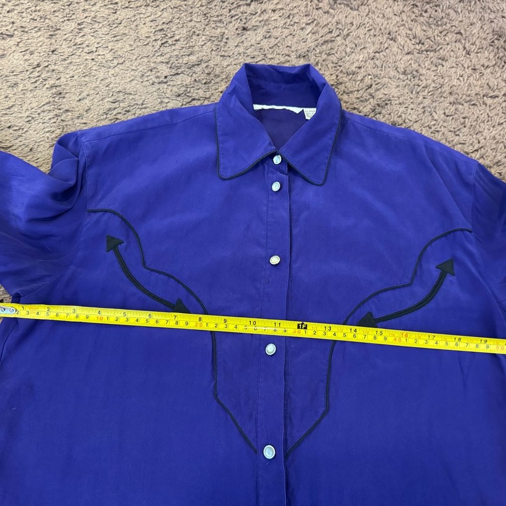 100% Silk Bright Purple Western Shirt Top Tunic Oversized Blouse 8 - Picture 2 of 5